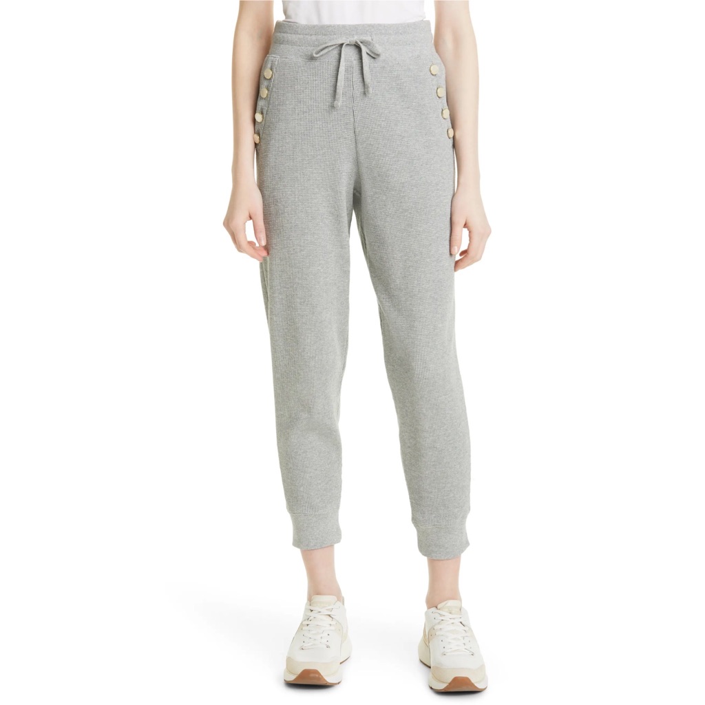 Derek Lam 10 Crosby Rosalie Sailor Button Cotton Waffle Knit Joggers Gray L Nwt